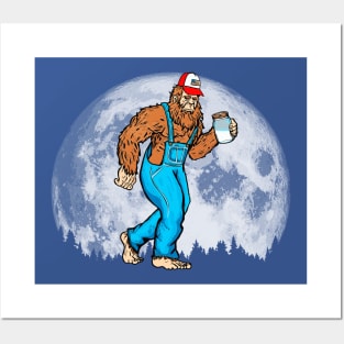 Appalachian Moonshine Bigfoot Full Moon & Overalls Sasquatch Posters and Art